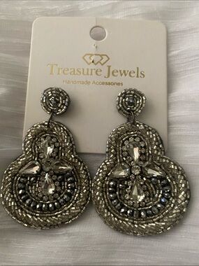 Treasure Jewels Silver Beaded Statement Drop Earrings